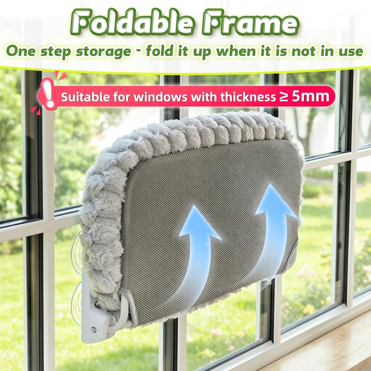 AMOSIJOY Foldable Cat Window Perch with Cloud-Soft Cushion Bed, XL Gray