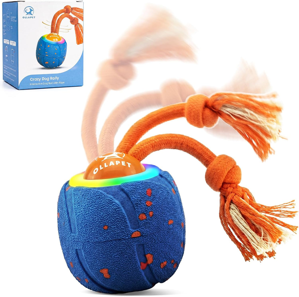 Smart Interactive Dog Toys, 3 Modes Automatic Rolling Ball, Chase Pet Toy with Rope & Barking Sound, Chew Resistant E-TPU, IPX7 Waterproof