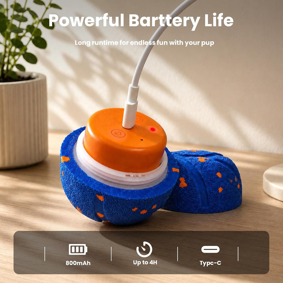 Smart Interactive Dog Toys, 3 Modes Automatic Rolling Ball, Chase Pet Toy with Rope & Barking Sound, Chew Resistant E-TPU, IPX7 Waterproof