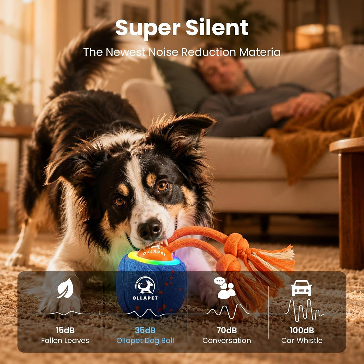 Smart Interactive Dog Toys, 3 Modes Automatic Rolling Ball, Chase Pet Toy with Rope & Barking Sound, Chew Resistant E-TPU, IPX7 Waterproof