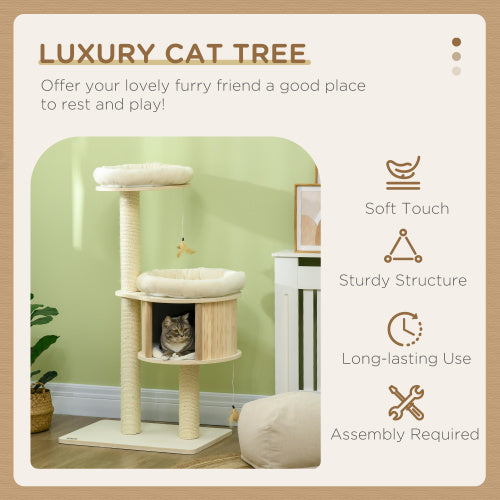 PawlixCare 3-Level Cat Tree with Sisal Scratching Posts & Toy – Soft Cushions
