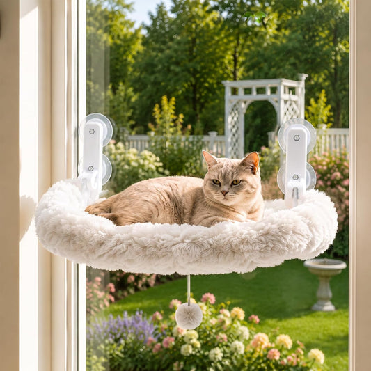 Foldable Cat Window Perch, Cordless Cat Hammock with Metal Frame,Beige