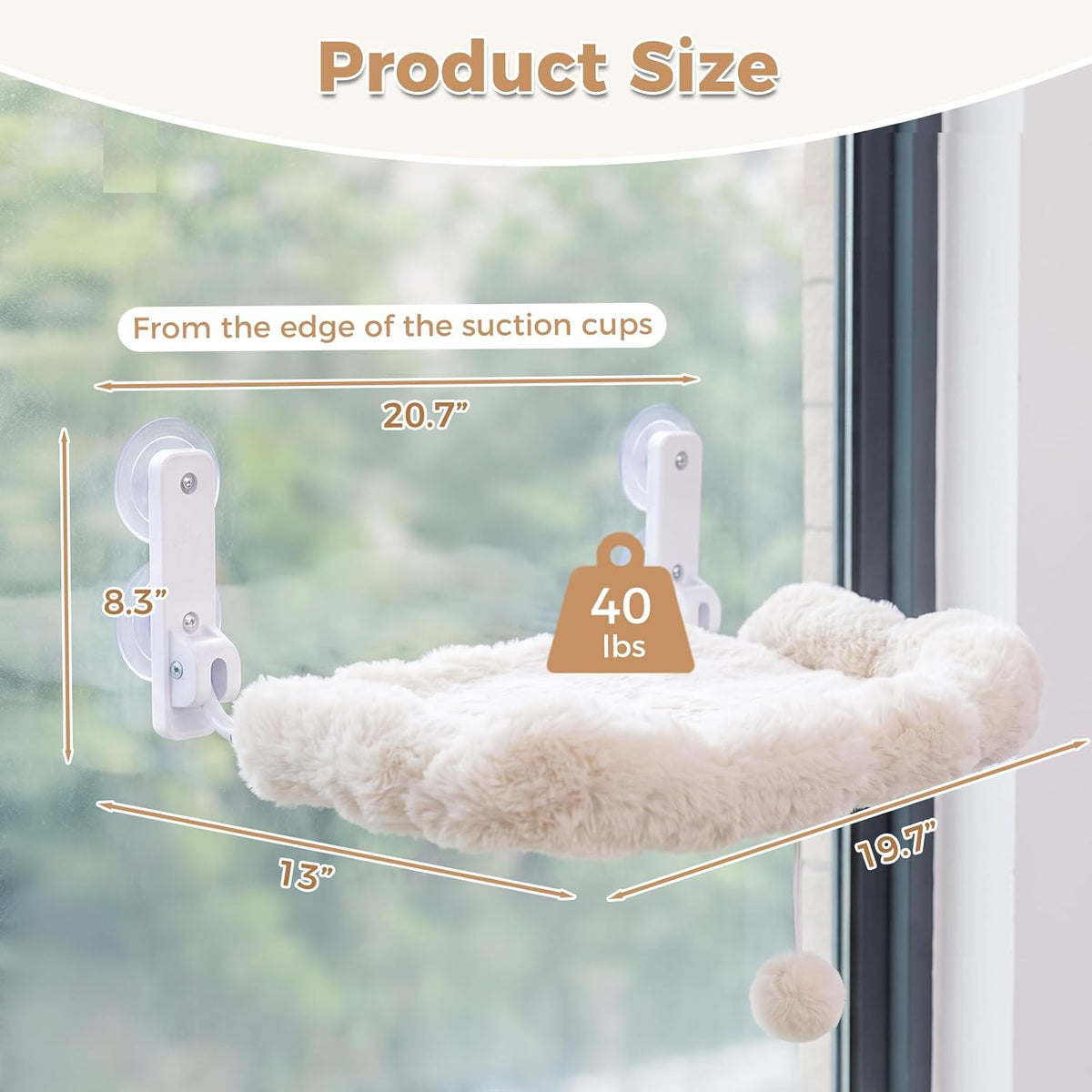 Foldable Cat Window Perch, Cordless Cat Hammock with Metal Frame,Beige