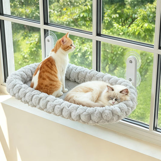 AMOSIJOY Foldable Cat Window Perch with Cloud-Soft Cushion Bed, XL Gray