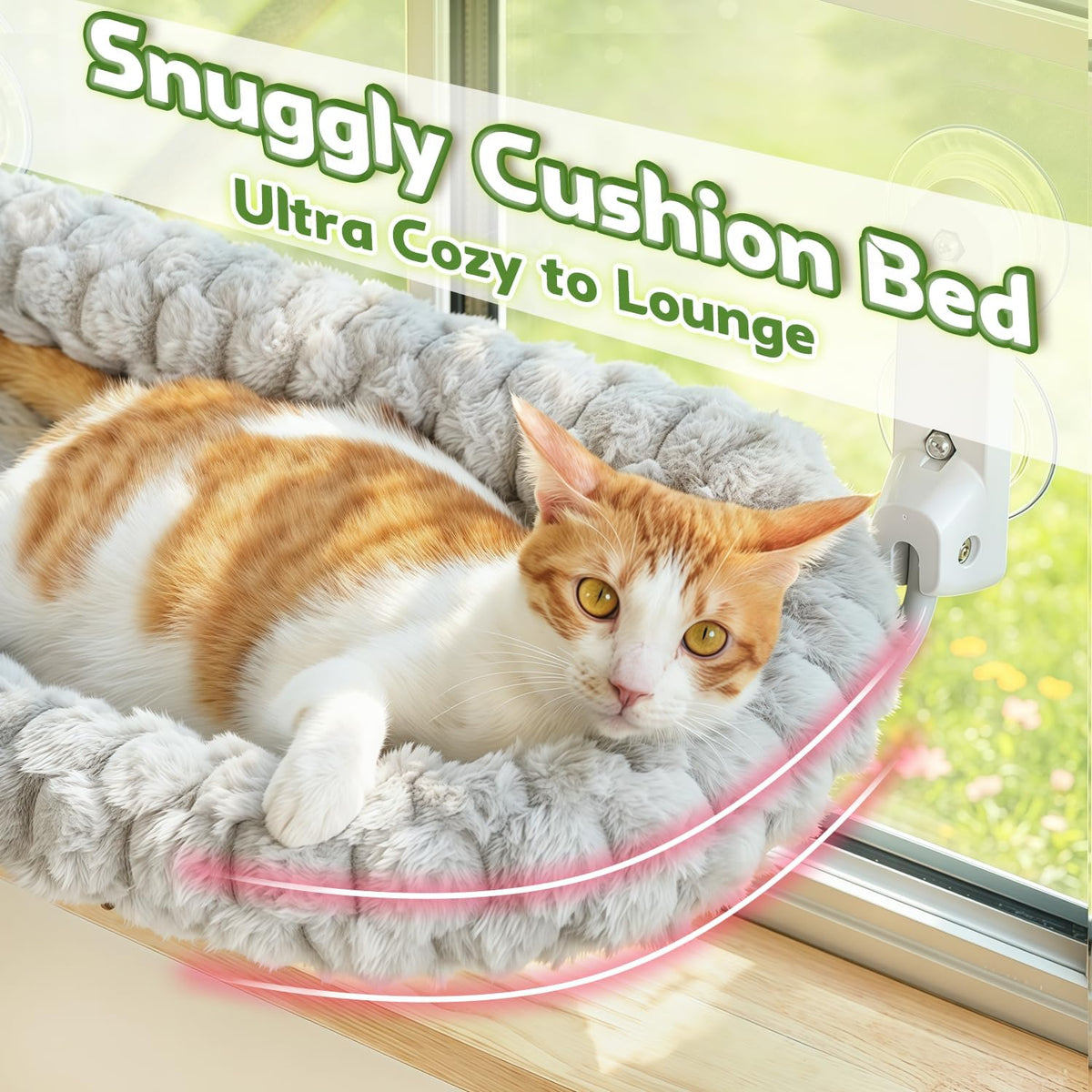 AMOSIJOY Foldable Cat Window Perch with Cloud-Soft Cushion Bed, XL Gray