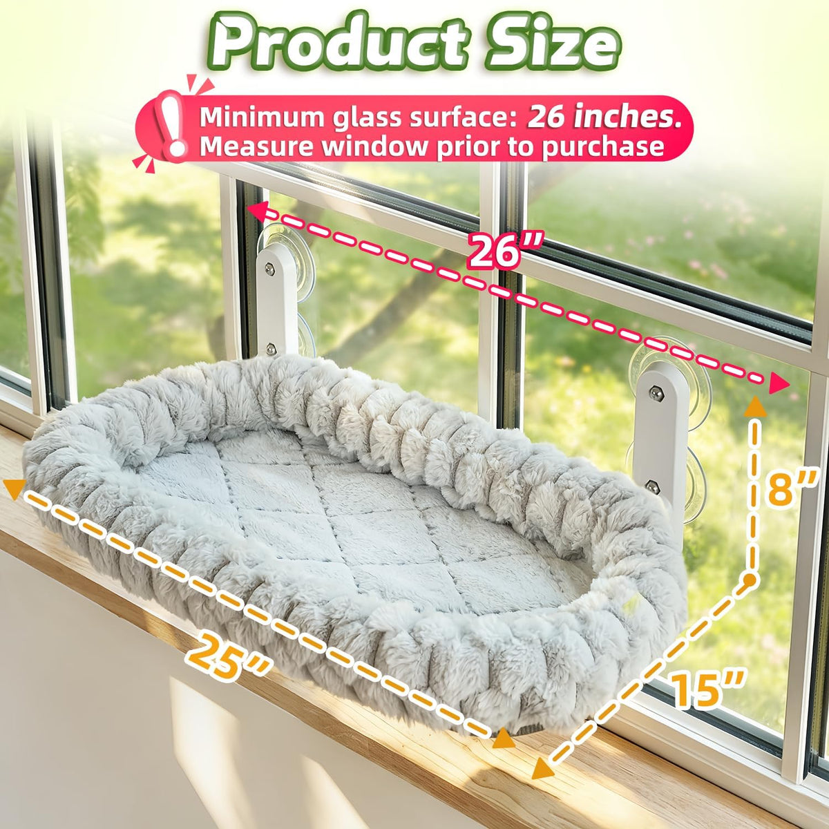 AMOSIJOY Foldable Cat Window Perch with Cloud-Soft Cushion Bed, XL Gray