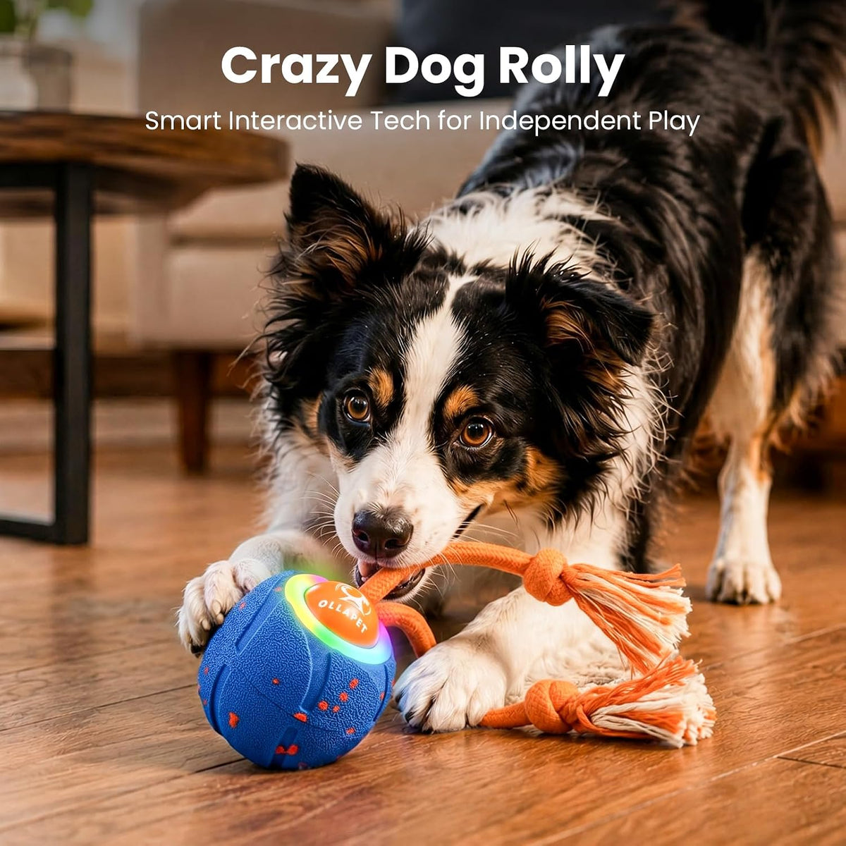 Smart Interactive Dog Toys, 3 Modes Automatic Rolling Ball, Chase Pet Toy with Rope & Barking Sound, Chew Resistant E-TPU, IPX7 Waterproof